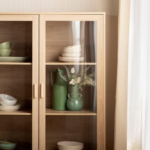 KLAST Vitrina en Madera y ratán Natural con Dos Puertas acristaladas, Tres estantes y Dos cajones para Almacenamiento. Medidas: 100 cm x 170 cm - imagen 8