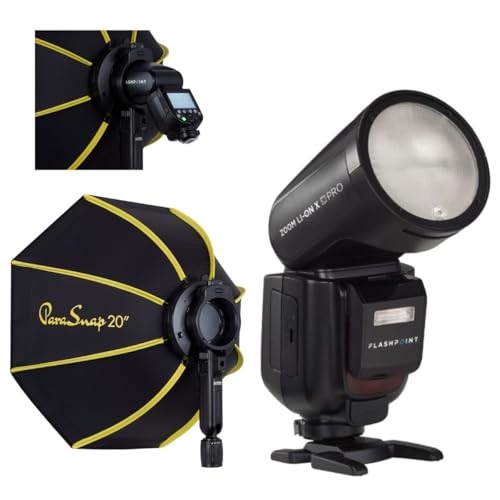Flashpoint Zoom Li-on X PRO R2 TTL On-Camera Round Flash Speedlight for Nikon (Godox V1 Pro) with Glow PS-B20K ParaSnap Octagonal Softbox (20