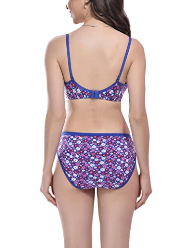 Image of FIMS - Fashion is my style Women Cotton Blend Floral Print Padded Non-Wired Bra Panty Set Full Coverage Lingerie Set Multicolor See Main Image to Check How Many Sets You Will Get