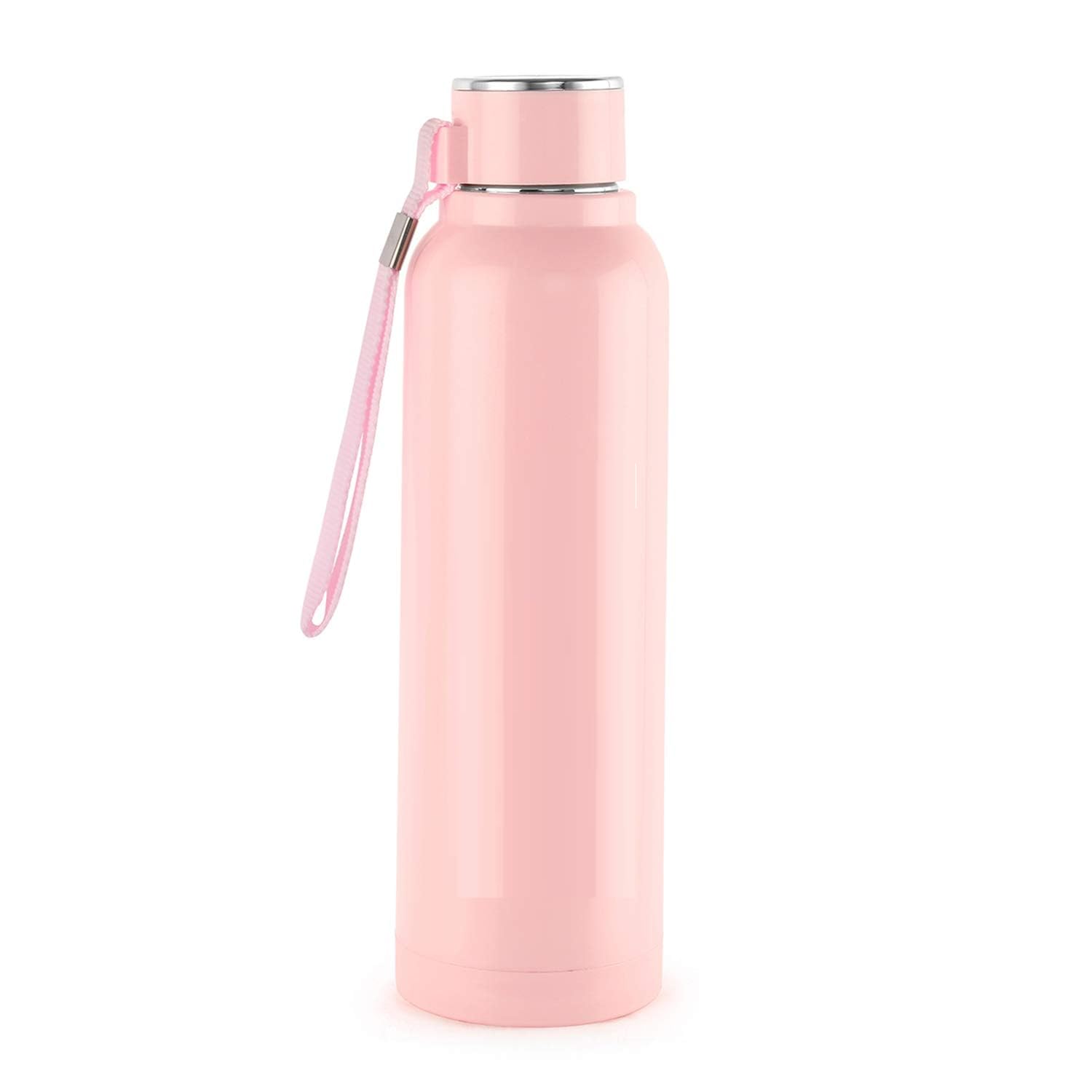 Stainless Water Bottle Leak Proof| Wide Mouth & Easy to Open Insulated Inner Steel Outer Plastic Water Bottle for Bicycle Running Cycling Gym, Leakproof Sports Water Bottles (520 :ML, Pink)