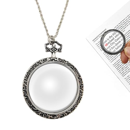 YYHSND 10X Magnifying Glass Necklace Magnifier Necklace Pendant Optical Magnifier with Chain Necklace for Library Reading Zooming and Jewelry (Color : Silver)