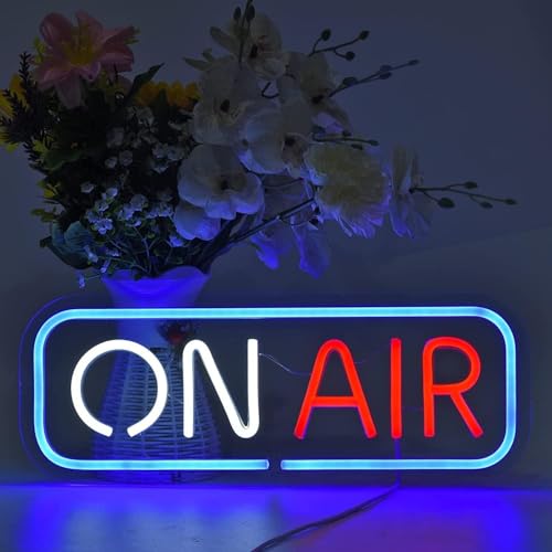 Image of On AIR Neon Sign - On AIR Led Neon Sign with Transparent Acrylic Backplate For Live Streaming Studios, Bedrooms, Cafes Home, Bar, Club, or Garage Live Streamers & Gamers, Designers, Home Use (on air(Blue Red White))