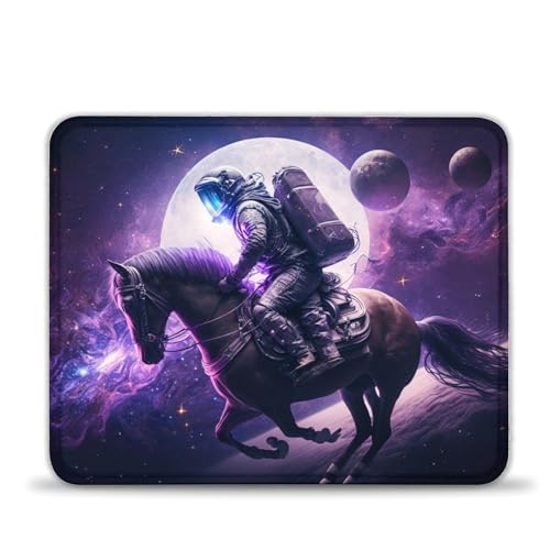 Tapis de souris motif astronaute à cheval, sous-main avec base en caoutchouc antidérapant, glisse facile, surface résistante aux éclaboussures, matériaux...