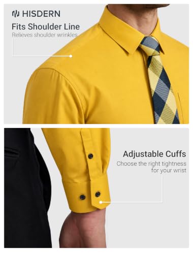 Image of HISDERN Mens Dress Shirt with Tie Pocket Square Set Classic Button Down Shirt Matching Tie Long Sleeve Shirts