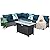 Lviden 7 Pieces Wicker Patio Furniture Set Rattan Outdoor Sectional Conversation Sofa Set with Fire Pit Table Non-Slip Cushions and Furniture Cover, Peacock Blue