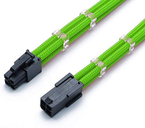 Shakmods - Câble d'extension 4 broches pour carte mère ATX ou alimentation - Avec gaine - 30 cm - Vert - Avec 2 serre-câbles Cover