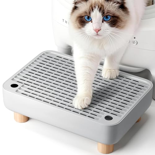 Thereye Cat Litter Box Step Non-Slip Washable Litter Box Ramp Anti-Tracking Litter & Easy to Clean Wooden Base Filter Function Compatible with Automatic Litter Boxes for Small and Elderly Cats