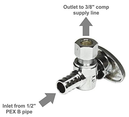 Image of Heavy Duty Chrome Plated Brass 1 /4 Turn Angle Valve 1 /2 inch PEX B In x 3 /8 inch COMP Out (5 Pack)
