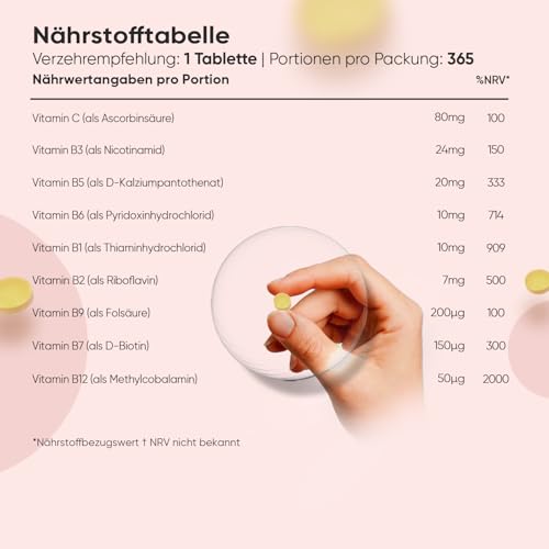 Vitamin B Komplex - 1 Jahr Vorrat - 365 Vitamin B Tabletten - Alle 8 B Vitamin B12, B1, B2, B3, B5, B6, B7, B9 - Mit Vitamin C (Ascorbinsäure), Biotin, Folsäure - Vegane B Complex - WeightWorld