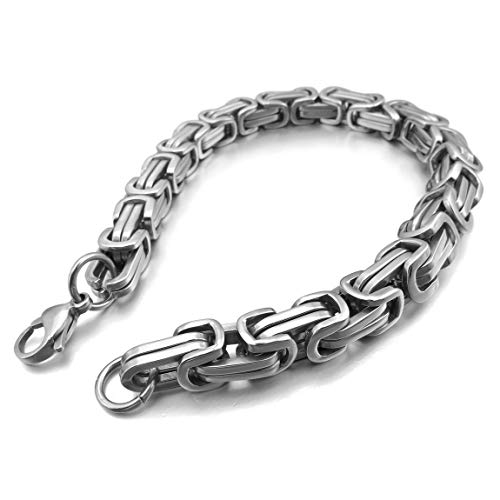 INBLUE 8mm Wide 316L Stainless Steel Bracelet Byzantine Link Chain Bracelet for Men Women Water Resistance (5 Colors - Silver Black Gold Silver and Silver and Gold, 4 Lengths - 7.5" 8" 8.5" 9")2