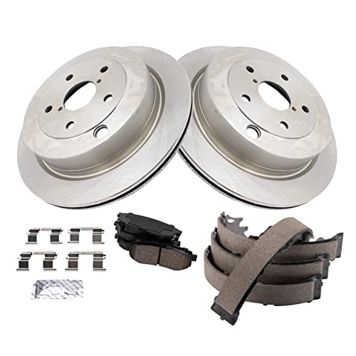 Image of TRQ Rear Brake Pad and Rotor Set Ceramic Parking Shoe Compatible with 2006-2007 Subaru B9 Tribeca 2008-2014 Tribeca