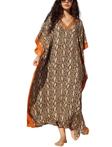 Image of KECVOT Kaftan Dresses for Women V-Neck Print Swimsuit Cover Up Plus Size Beach Caftan Lounge Dress