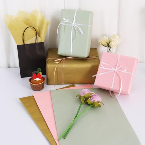 Image of BEISHIDA 90 Sheets Sage Green Pink Gold Tissue Paper Bulk, Wrapping Tissue Paper for Gift Bags, 14 x 20 Inch Gift Wrap for Wedding Birthday Christmas Party DIY Crafts Decor Holiday Flowers