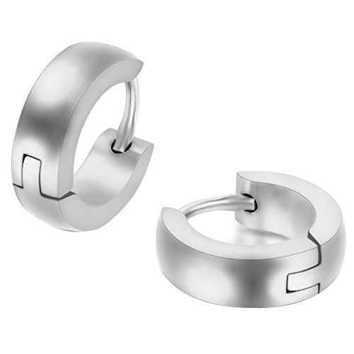 JewelryWe Pendientes Hombre Mujer, Huggie Pendientes de Aro, Pulido Acero inoxidable Pendientes Unisex Plateado (con bolsa de regalo) 1 Par