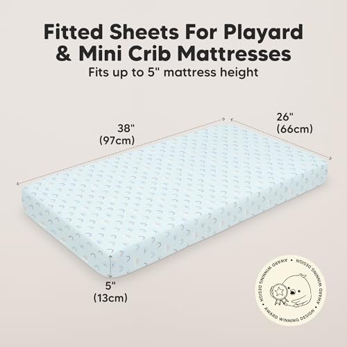 Image of 2-Pack Mini Crib Sheets Fitted, 38x26 Pack N Play Mattress Sheets (Jolly Rainbow)