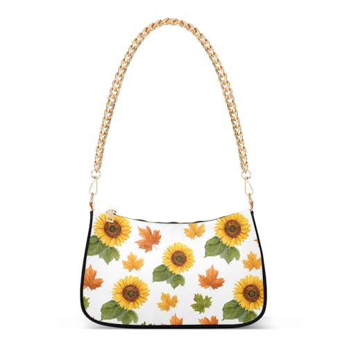 Clutch Shoulder Bags Tote Evening Purse Handbags for Women Autumn Sunflower Fall Leaf Hobo Bags with Zipper Closure