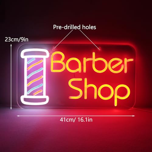 Image of Barber Shop Neon Signs for Wall Decor Open Neon Lights for Bedroom Led Signs Suitable for Barber Shops Hair Salon Art Unique Gift for Hairdresser 16.1 * 9 Inch(Red + Blue + White)