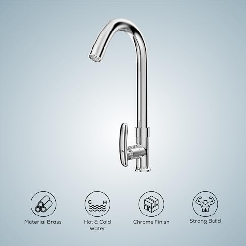 Image of GLOXY Premium Swan Neck Kitchen Sink Tap with 360 Degree Swivel Spout Riva Lever with Chrome Finish - Deck Mounted Wash Basin Tap for Kitchen Sink & Bathroom