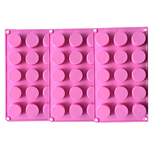 3 StüCk Halbrund Silikonform Mit 15 Mulden Silikonform Mit 15 LöChern Cylinder Silikonformen Rosa Cylinder Silicone Mould FüR Cupcakes,Handgefertigte Seife Brownies,Kuchen,Pudding,Kekse,Brot,Pudding Cover