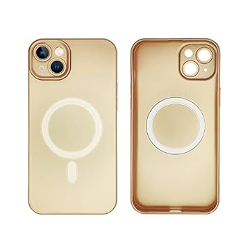 Case Capinha Magnética Carrega Por Indução Compatível Com IPhone 14 PLUS Flexível Emborrachada PREMIUM Anti-Impacto Queda Efeito Metálico Cor Azul, Verde, Dourado, Lilás, Prata, Cinza LINHA DUPIN (DOURADO)