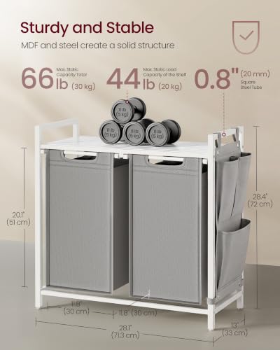 Image of VASAGLE Laundry Hamper with Shelf, 2 Pull-Out Bags, 2 x 12.1 Gallons (46 L)