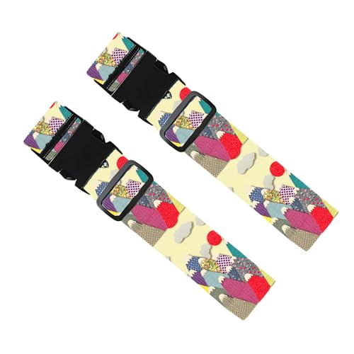 Image of 2 Pack Luggage Straps for Suitcases, Adjustable Travel Belt with Buckle, 2 inch Wide Heavy Duty Suitcase Straps for Summer Adventure, Artistic Mountain Collage Pattern, Travel Essentials, Multi