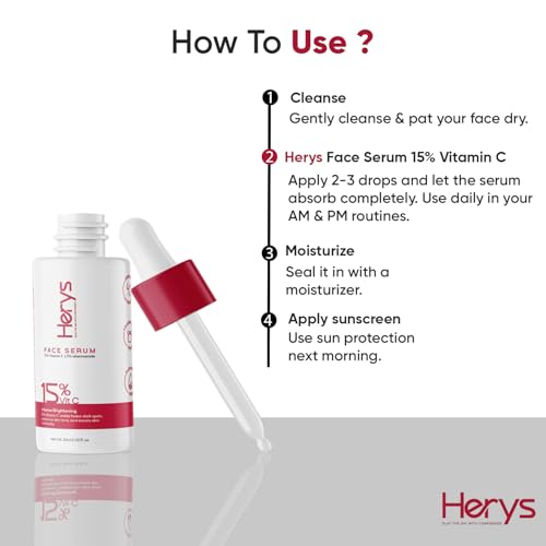 Image of Herys 15% Vitamin C Serum for Glowing Skin | for Oily, Dry & Combination Skin | Reduce Pigmentation & Dark Spot | Non-Irritating, Hydrating & Soothing | Face Serum for Men & Women | 30ml