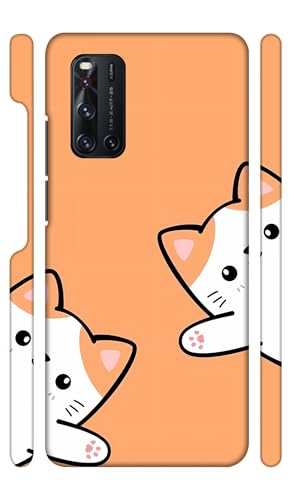 Image of Orange White Kitties Designer Printed Hard Back Cover for Vivo V19 Attractive and Uniquely Crafted Smartphone Case