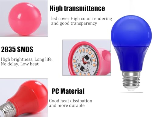 ZFQ Blue E27 LED Light Bulb A60 Edison Screw Bulb,3W A60 Coloured Lighting Bulbs E27 Blue Filament Lamp - Image 3