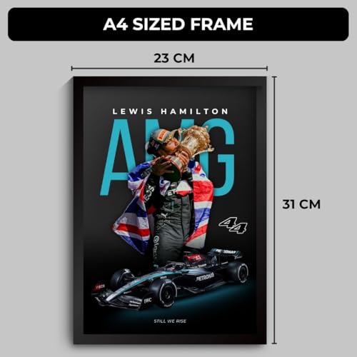 Image of Lewis Hamilton Poster Mercedes F1 Poster | Framed AMG F1 Car A4 Sized (31 x 23 cm) | Lewis Hamilton Posters | Mercedes Car Frame for Wall, Gift for Boys, Formula 1 Frame | Formula 1 Frames (F 027)