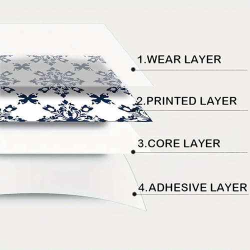 Image of Nuxovilar Peel and Stick Vinyl Floor Tiles, 11.8 inchx11.8 inch | Navy Blue Damask Pattern, 10-Pack Self-Adhesive Flooring