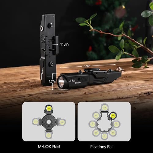2000 Lumen Rifle Laser Light Combo, Picatinny Rail MLOK Mounted LED Tactical Flashlight, Aluminum Alloy Weapon AR15 Light and Green Laser, Rifle Tactical Flashlight with Momentary Strobe Function