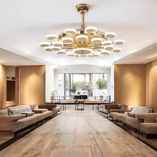 Image of Glowave 20 Light Chandelier Fan 42 Inch Gold Retractable Blades Remote Control - Tricolour | Warm White, White, Natural White | (K-6291)