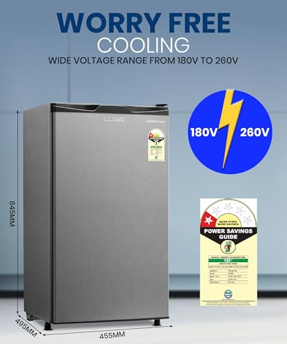 Image of Lloyd 92 L Direct Cool Single Door 1 Star Refrigerator with Dedicated Freezer Section Big Bottle StorageFull Vegetable Box (Grey Metallic)