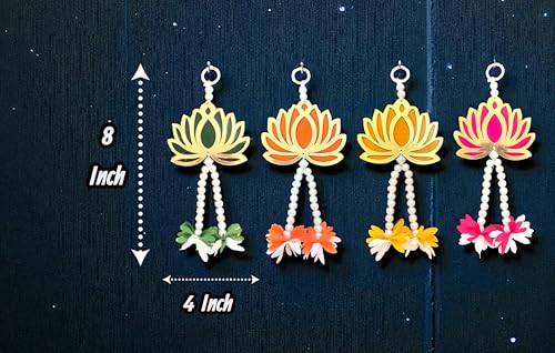Image of Rajasthan Kraft Handmade Pack of 8 Multicolor Lotus Door Hanging with Pearl & Gajra Traditional Wall & Entrance Decor for Makar Sankranti, Lohri & Wedding Festive Home Decoration 8 Inch (RK-H-210-8)