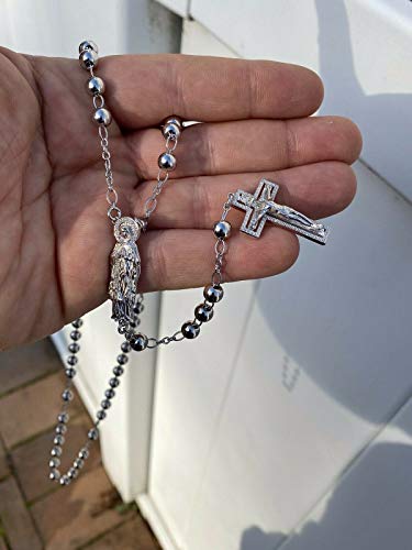 HarlemBling Solid 925 Sterling Silver Rosary Beads - Heavy 36.5 Grams - 6mm Wide - Men's Rosario Necklace Prayer Beads2