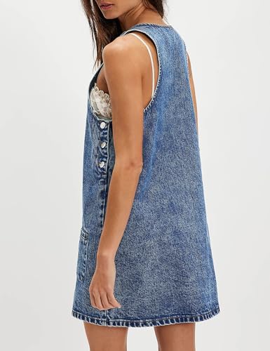 Denim Overall Dress Jean Mini Sleeveless Western Tank Country Concert Romper Dresses with Pockets for Women 20252