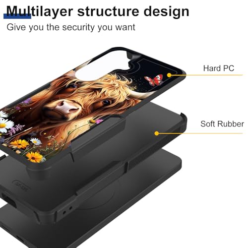 KJFHDJFDH for Galaxy S26 Plus Case,Dual Layer Hybrid Heavy Duty Rugged Shockproof Hard PC +Soft Silicone Protective Case for Samsung Galaxy S26 Plus 6.7" 2026,Cute Floral Highland Cow - image 2