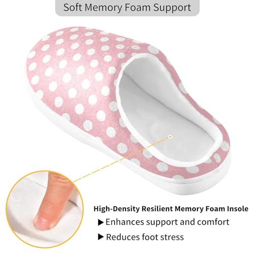 Polka Dot Pink White Slippers for Women Men, Geometric Womens House Memory Foam Slippers Indoor Slipper Socks House Shoes Bedroom Travel Shoe3