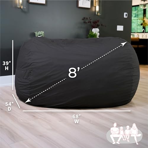 Image of Big Joe Fuf 7Ft Giant Foam Bean Bag Chair, Oversized Couch with Removable Cover for Kids, Teens, Adults, Onyx Lenox, 7 Foot