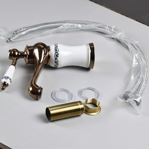 Image of InArt Rose Gold Glossy Finish Basin Pillar Cock Tap Faucet for Wash Basin, Hot & Cold Water Mixer, Single Handle, Waterfall Design, Table Mount /Deck Mount (Rose Gold)