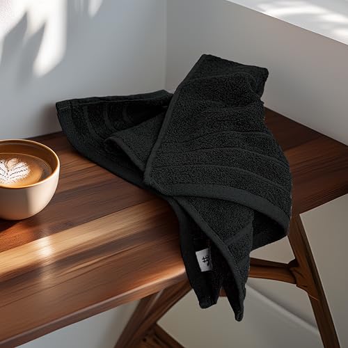 Image of Tens Towels Pack of 6 Hand Towels, 100% Cotton, Lighter Weight, Quick to Dry, 16 x 28 Inches, Super Soft & Absorbent, Perfect for Bathroom & Kitchen, Black