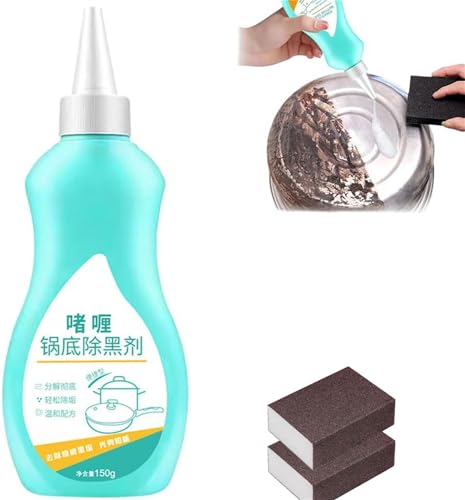 Limpiador de gel para ollas y sartenes, limpiador de gel para parte inferior de utensilios de cocina, potente pasta de limpieza de utensilios de cocina de acero inoxidable, removedor de acero