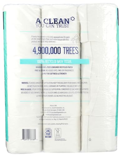 Image of Seventh Generation 100% Recycled Bathroom Tissue, Septic Safe, 2-Ply, White, 240 Sheets /roll, 24 /Pack