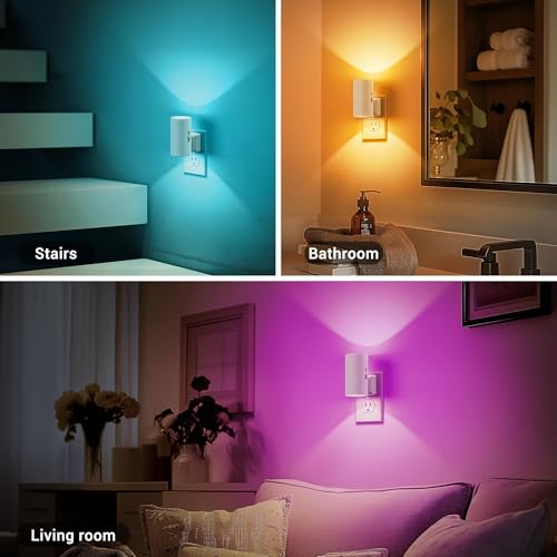 Image of JandCase Color Night Light, LED Night Lights Plug into Wall, Color Changing Nightlight RGB with Light Sensor,Kids Gifts, Halloween, Christmas, Holiday, Hallway Bedroom Kids Room, 2 Pack