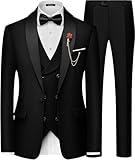 MAGE MALE Men's 3 Piece Shawl Lapel Tuxedo One Button Slim Fit Suits Wedding Prom Party Dinner Blazer Vest Pants Set