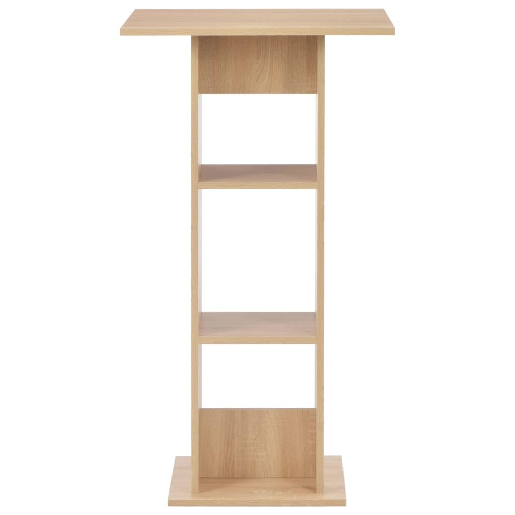 Table de bar en bois de chêne marron 60x60x110 cm avec 2 étagères pour cuisine
