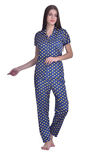Adonia Polka Dot Print Shirt Night Suit (Blue)