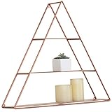 MyGift Wall Mounted Copper-Tone Metal Triangular 3 Tier Decorative Display Shelf for Collectibles and Crystals, Pyramid Shaped Wall Shelf Rack for Bathroom, Living Room, Bedroom