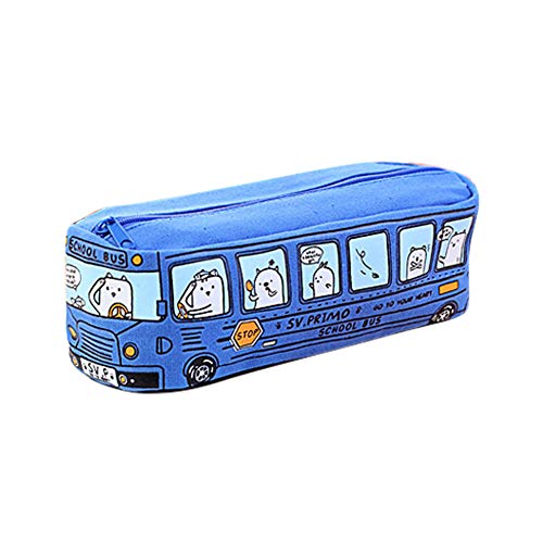Preisvergleich Produktbild DOXMAL Mäppchen Mädchen Beuteltasche Federtasche Mädchen Bleistift Briefpapier Taschen Kosmetiktasche,Cute Bear Schulbus Outlook (Blau)